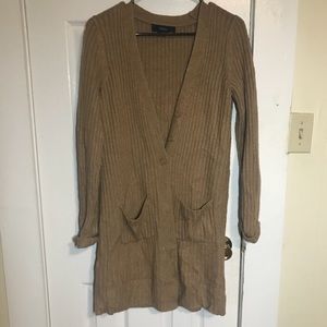 Forever 21 long tan ribbed button down cardigan SM